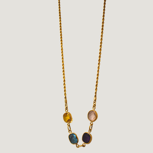 Yellow topaz, blue topaz,  amethyst, rose quartz necklace